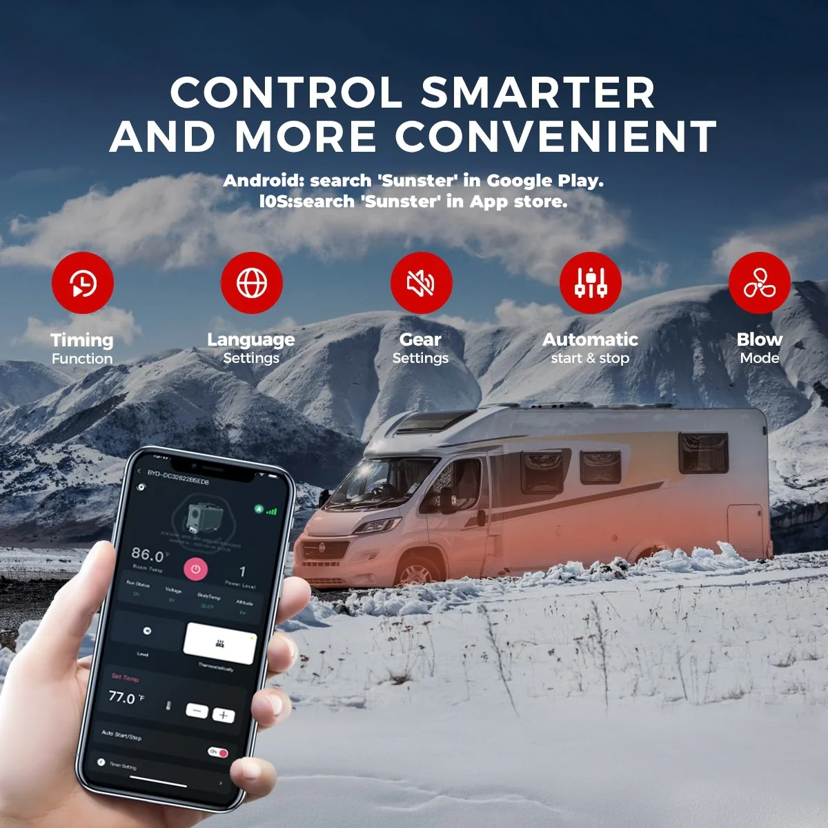 Sunster A2200BS Diesel Heater 8KW 12/24V 110-240V, All In One Bluetooth Version - Image 5