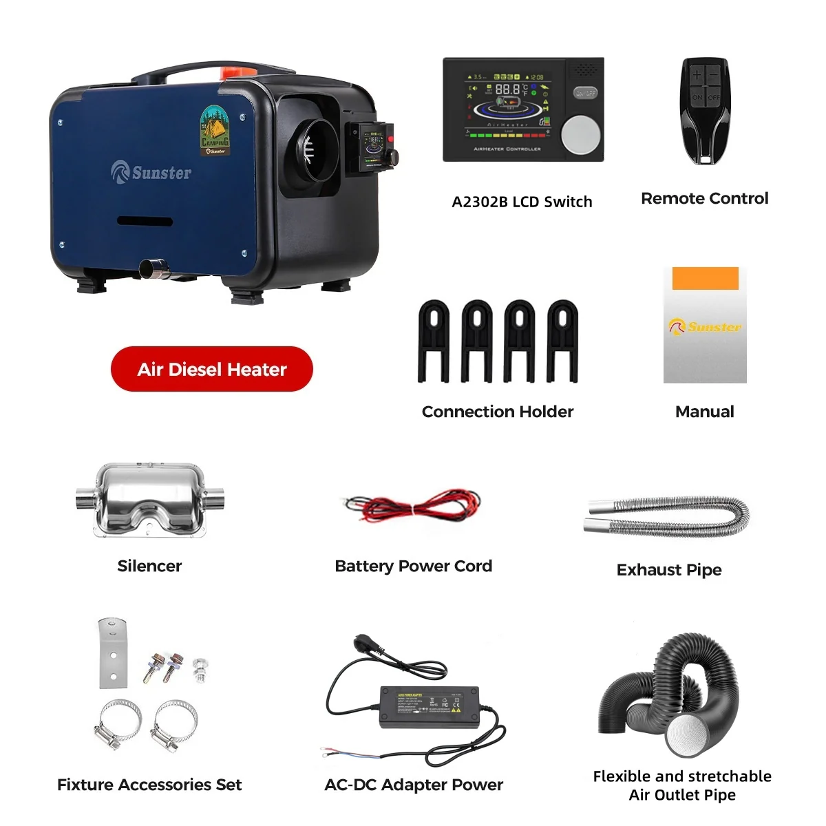 Sunster A2302BHP Diesel Heater 8KW 12/24V 110-240V, All In One Bluetooth Version - Image 15