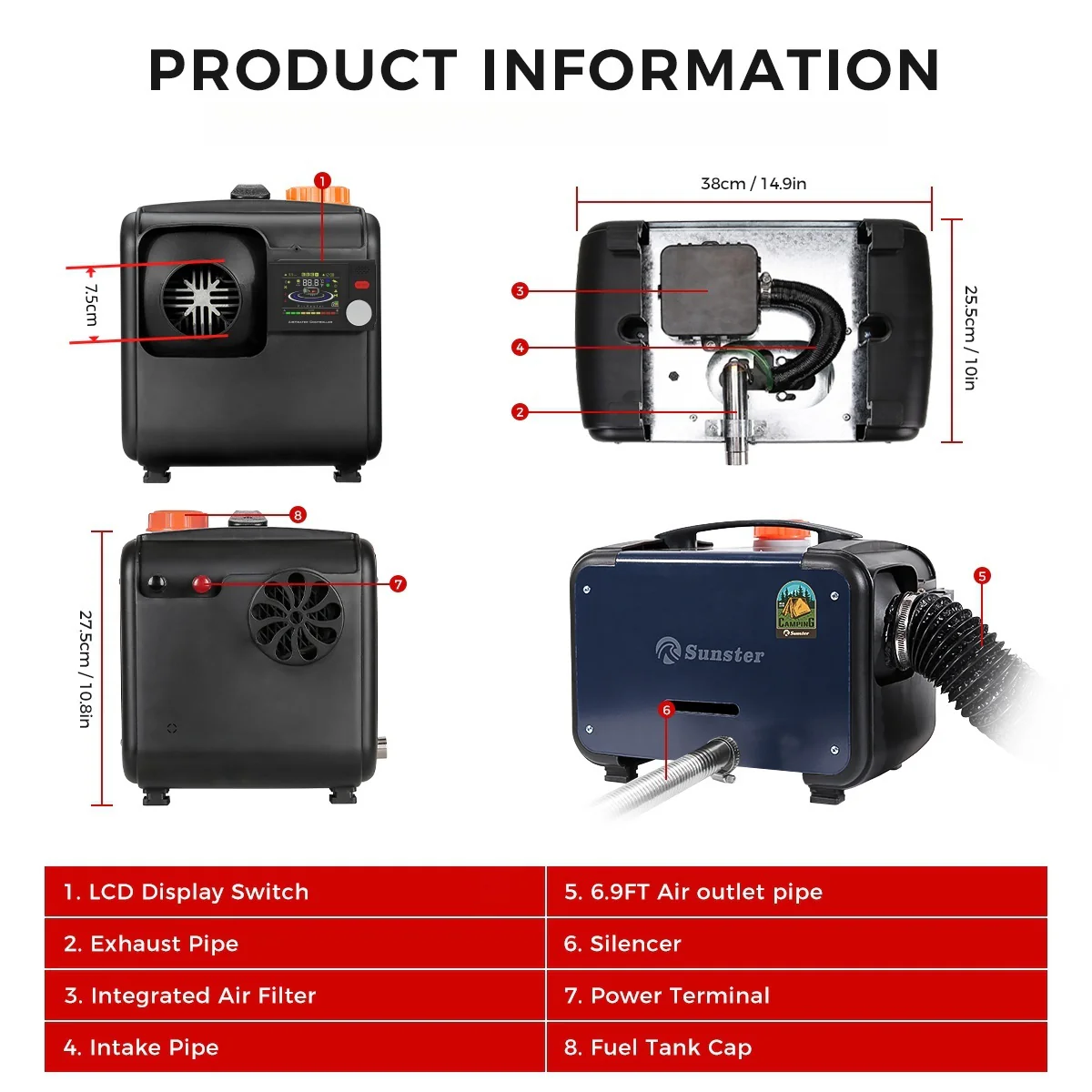Sunster A2302BHP Diesel Heater 8KW 12/24V 110-240V, All In One Bluetooth Version - Image 3