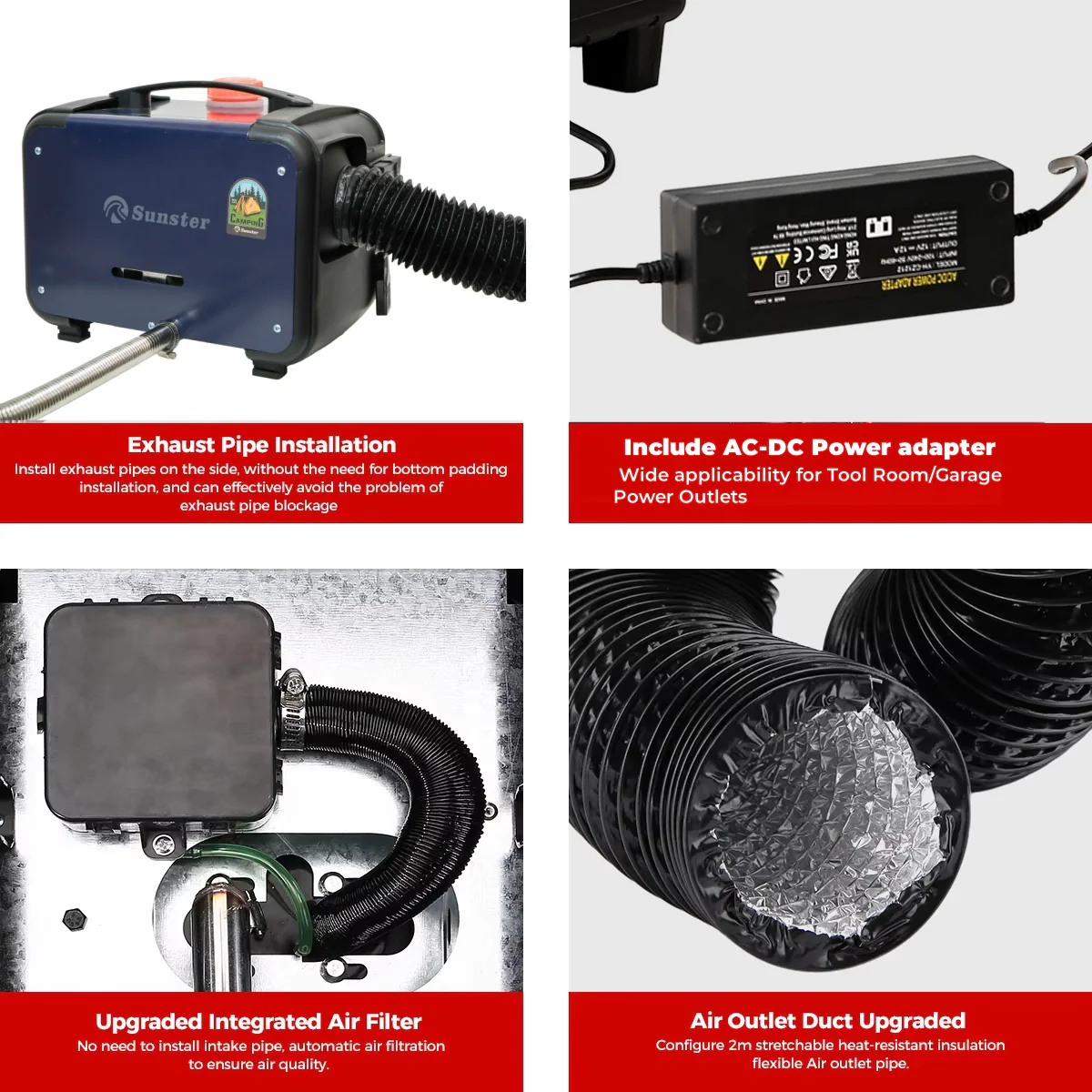 Sunster A2302BHP Diesel Heater 8KW 12/24V 110-240V, All In One Bluetooth Version - Image 6