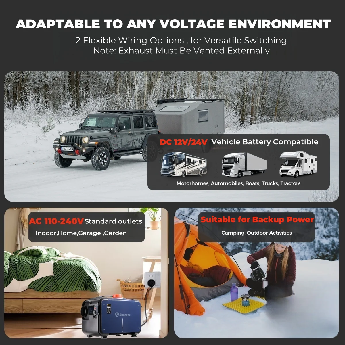 Sunster A2302BHP Diesel Heater 8KW 12/24V 110-240V, All In One Bluetooth Version - Image 7