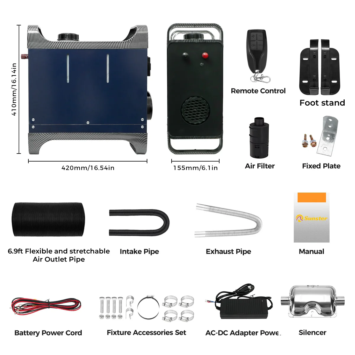 Sunster A2302BL Diesel Heater 8KW 12/24V 110-240V, All In One Bluetooth Version - Image 4