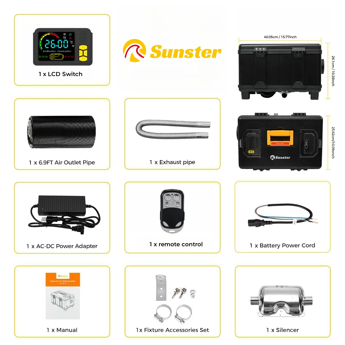 Sunster TB10 Diesel Heater 8KW 12/24V 110-240V, ToolBox Bluetooth Black Version - Image 6
