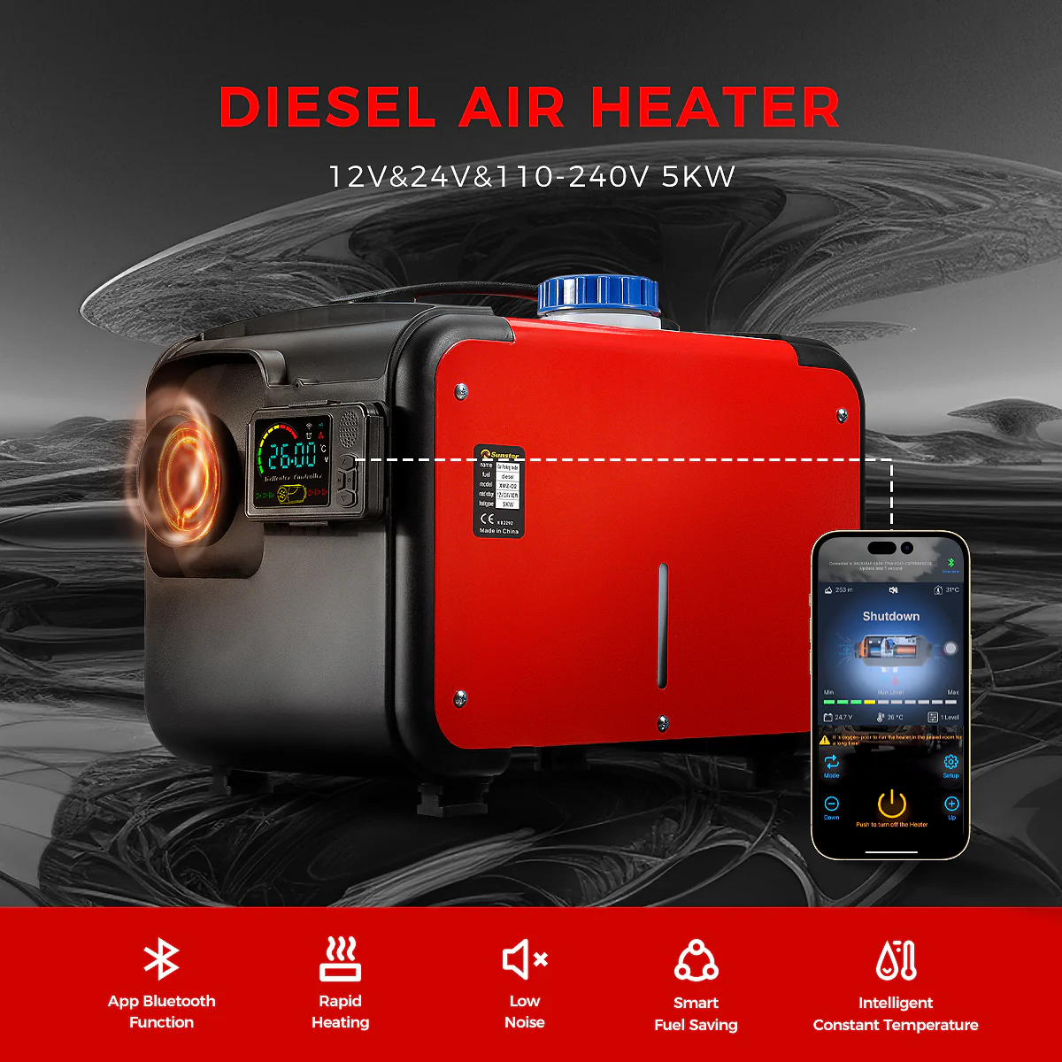 Sunster A2200BH Diesel Heater 8KW 12/24V 110-240V, All In One Bluetooth Version - Image 10