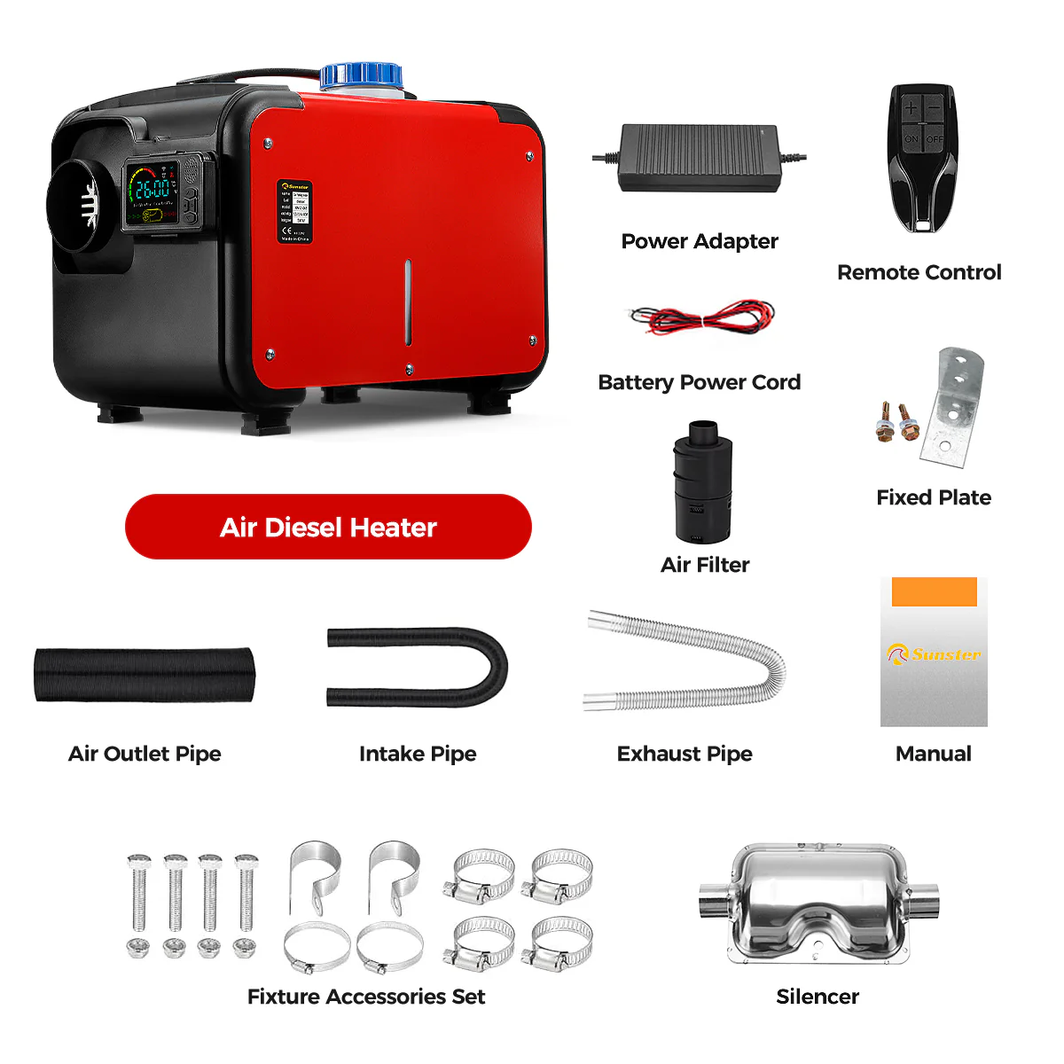 Sunster A2200BH Diesel Heater 8KW 12/24V 110-240V, All In One Bluetooth Version - Image 14