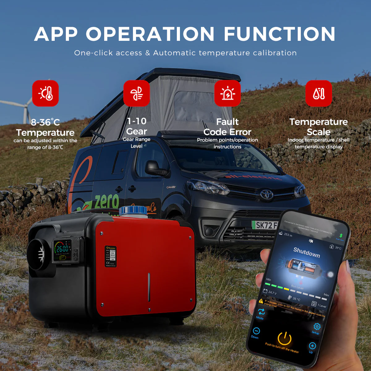 Sunster A2200BH Diesel Heater 8KW 12/24V 110-240V, All In One Bluetooth Version - Image 5