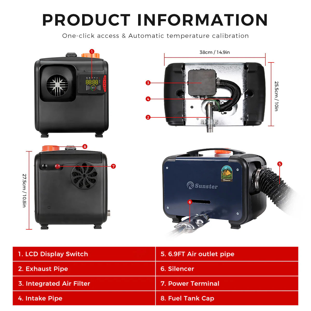 Sunster A2105LH Diesel Heater 8KW 12/24V, All In One Bluetooth Version - Image 3