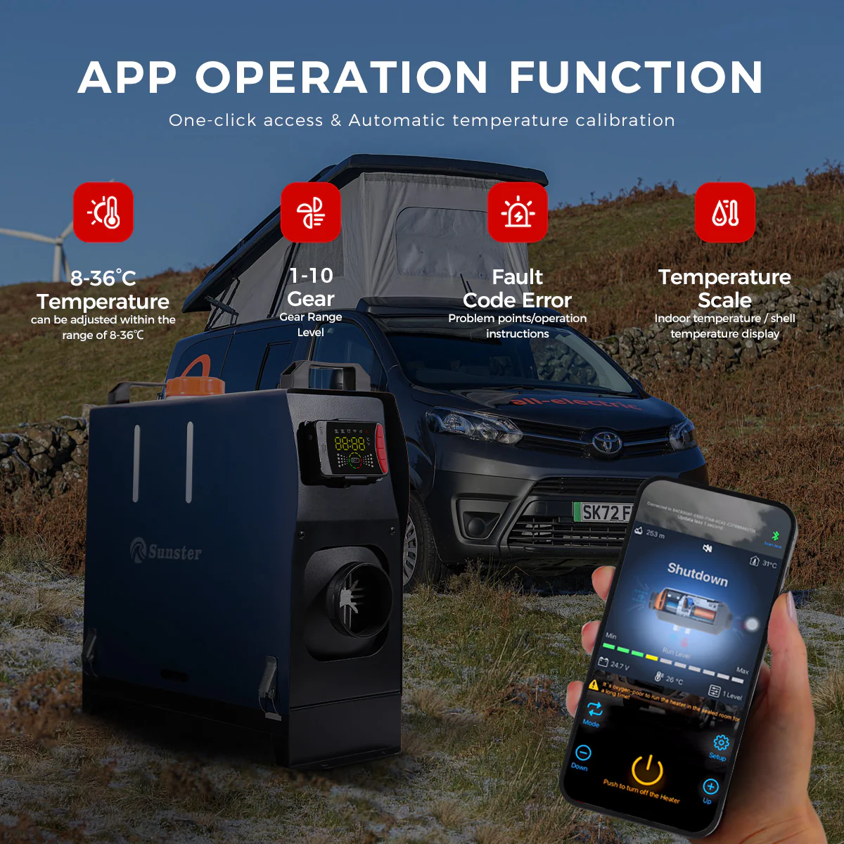 Sunster A2105LV Diesel Heater 8KW 12/24V, All In One Bluetooth Version - Image 4