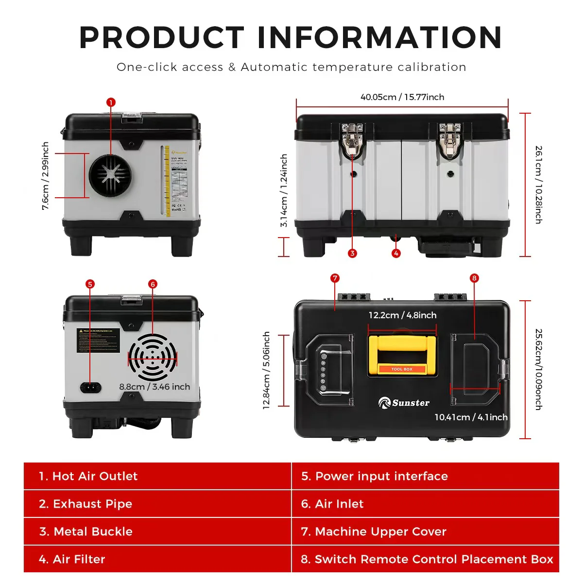 Sunster TB10PRO Diesel Heater 8KW 12/24V 110-240V With Wireless Temperature Remote Control, ToolBox Bluetooth Upgrade Version - Image 4