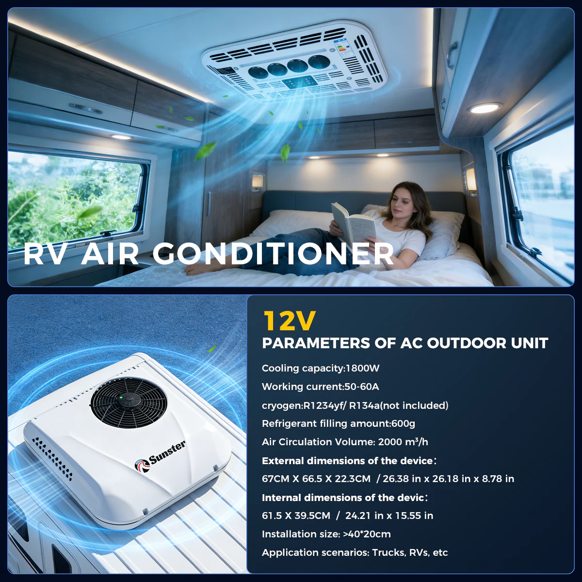Sunster RV Roof Air Conditioner 12V/24V Efficient Cooling DDK-KTD1 - Image 13