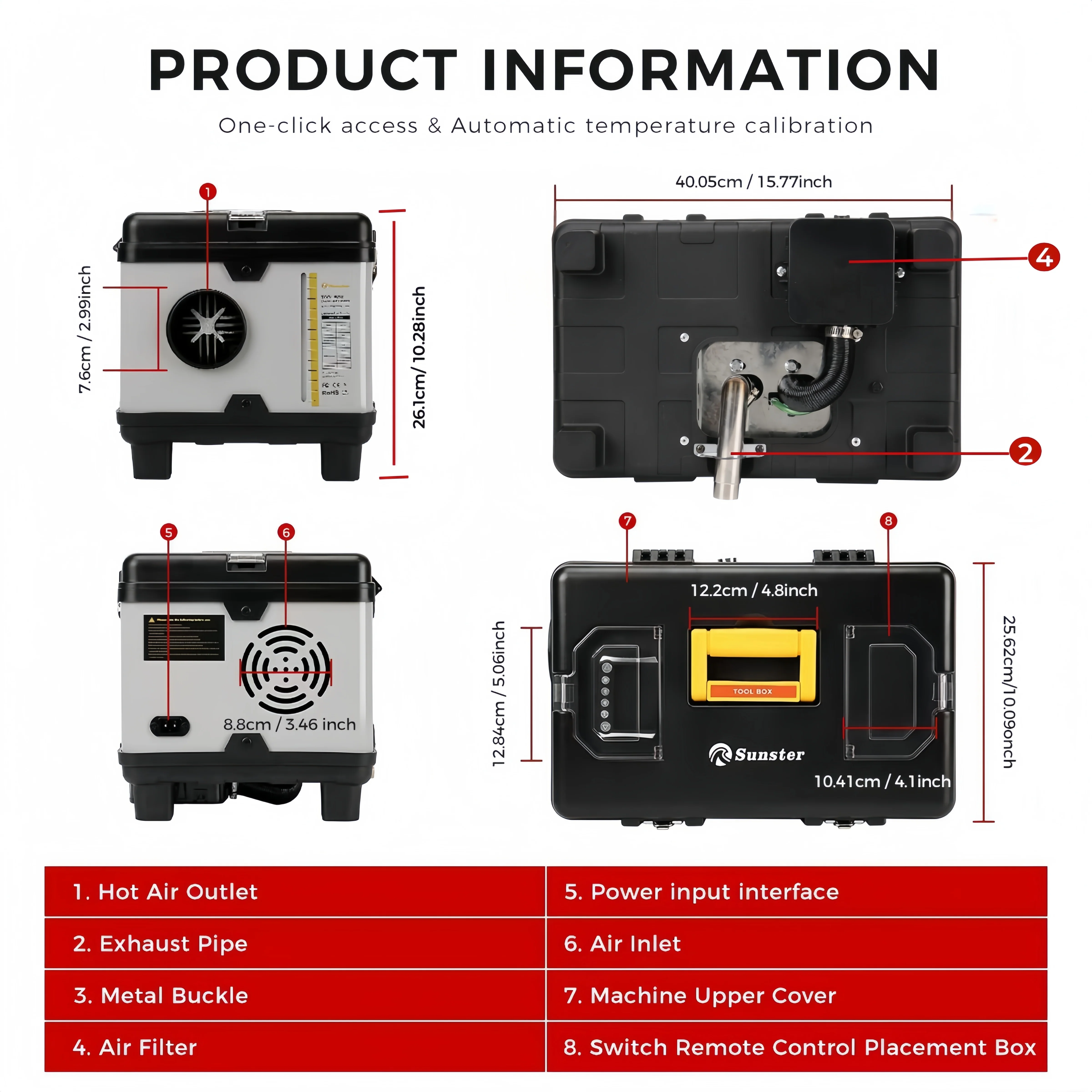 Sunster TB10 Diesel Heater 8KW 12/24V 110-240V, ToolBox WIFI Bluetooth Upgrade Version - Image 7
