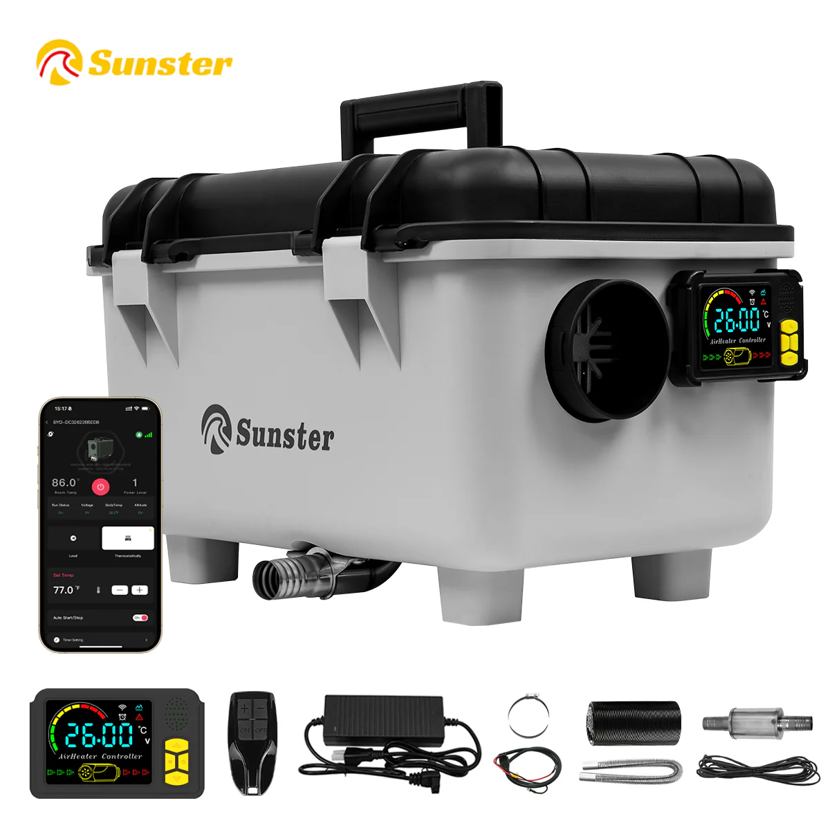 Sunster TB30 Diesel Heater 8KW 12/24V 110-240V With Bag, ToolBox Bluetooth Version - Image 3