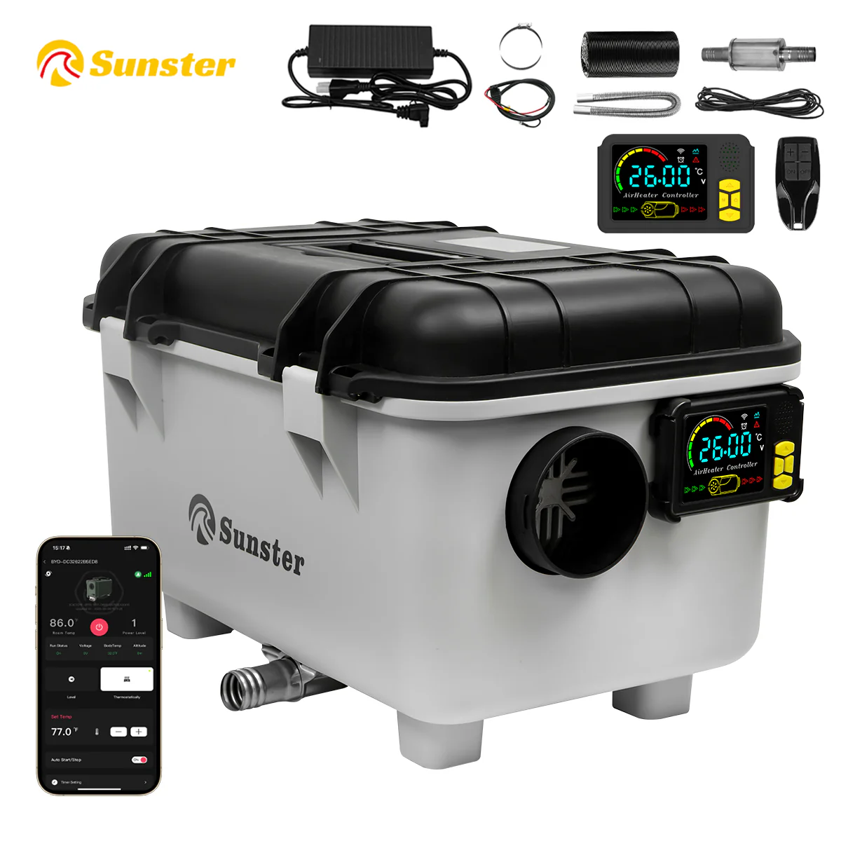 Sunster TB30 Diesel Heater 8KW 12/24V 110-240V With Bag, ToolBox Bluetooth Version - Image 4